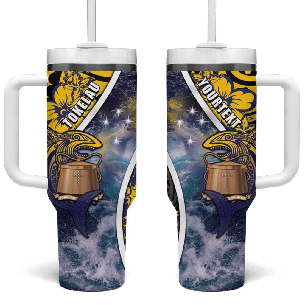 Personalised Tokelau Tumbler With Handle National Badge Waves Style DT05 One Size: 40 oz Yellow - Polynesian Pride