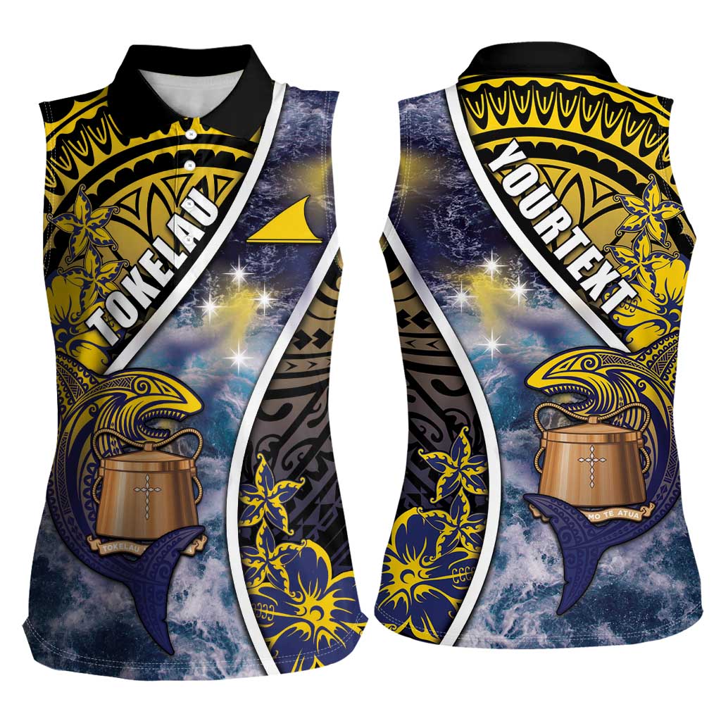 Personalised Tokelau Women Sleeveless Polo Shirt National Badge Waves Style