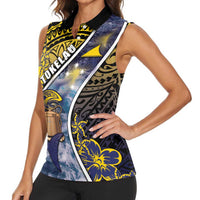 Personalised Tokelau Women Sleeveless Polo Shirt National Badge Waves Style