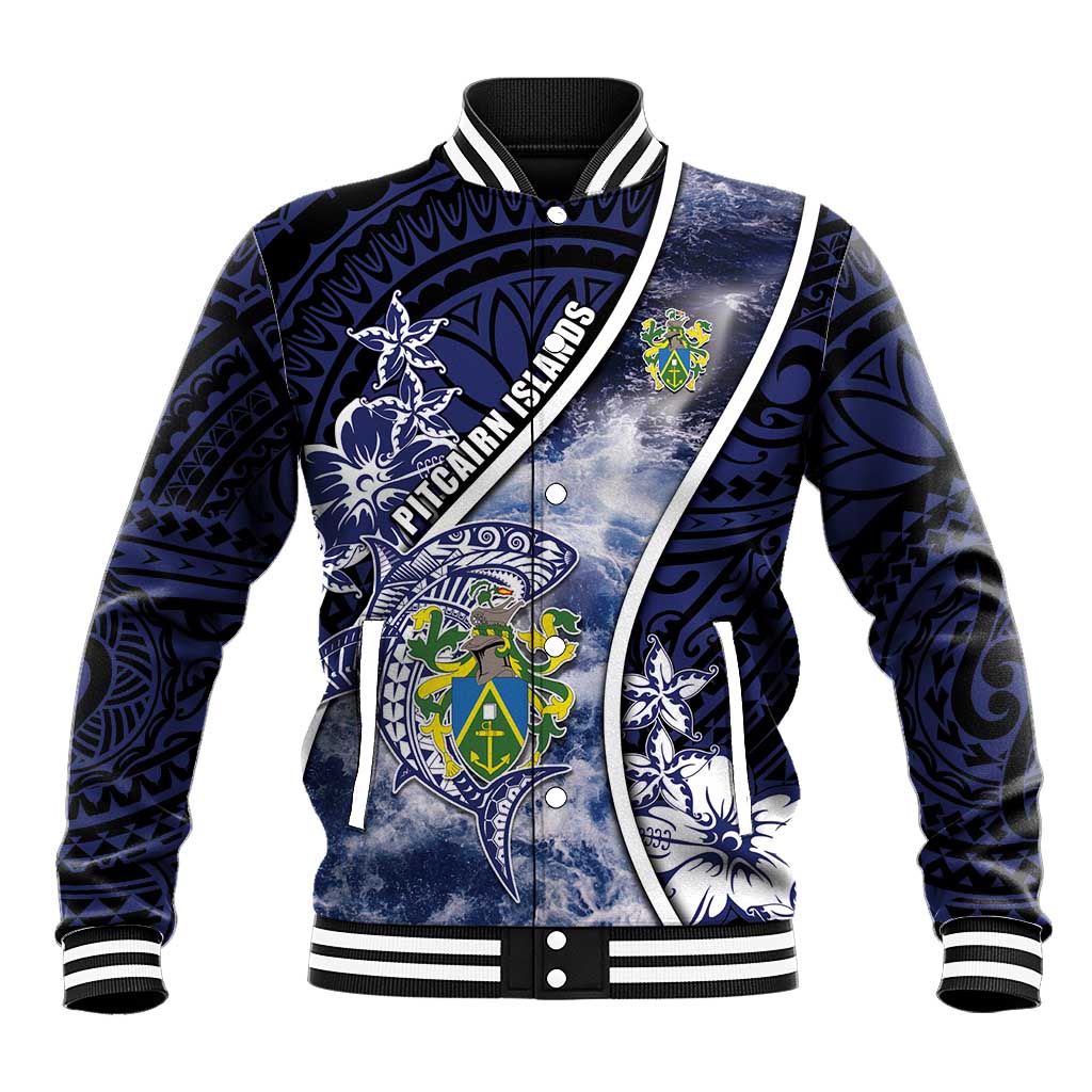 Personalised Pitcairn Islands Baseball Jacket Coat Of Arms Waves Style