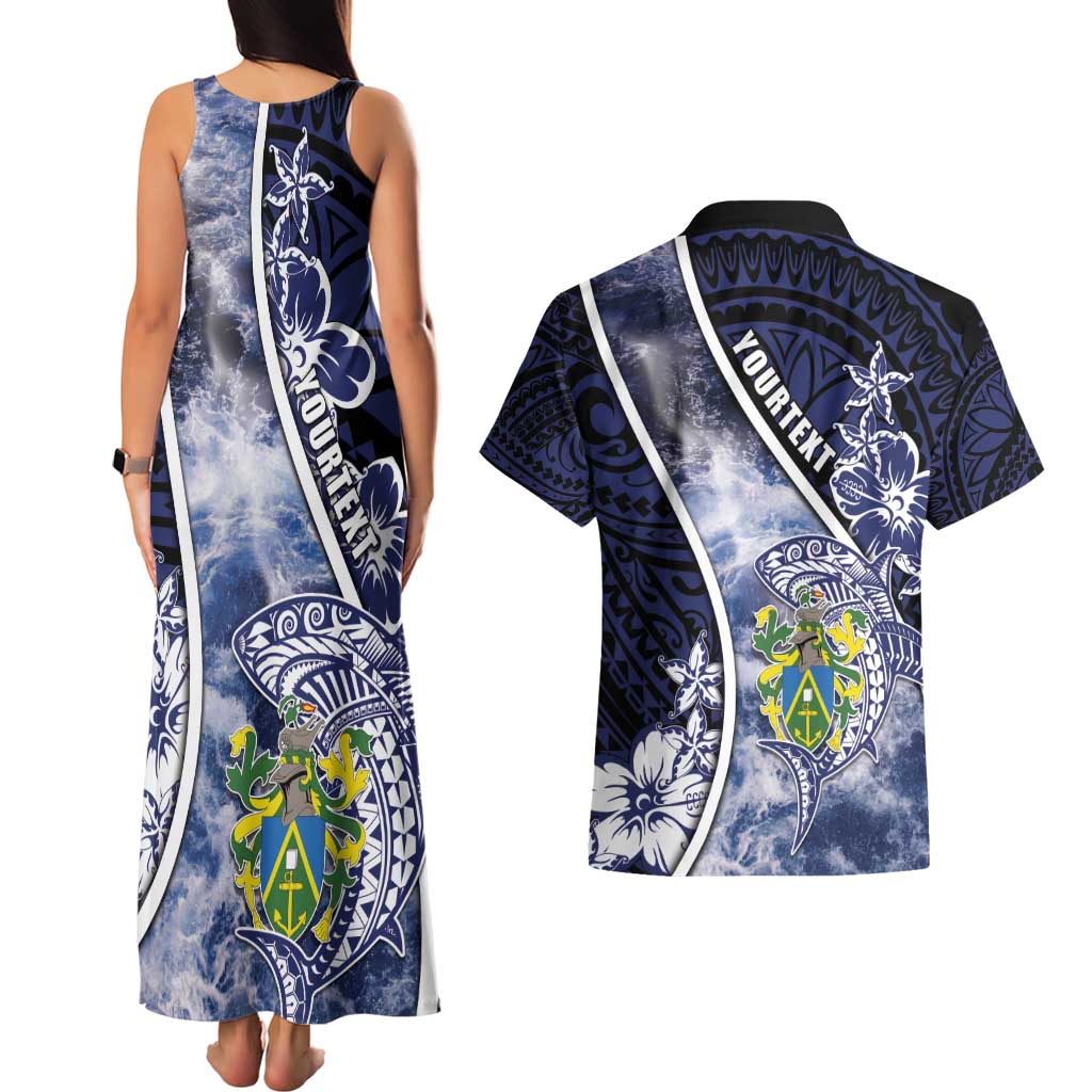 Personalised Pitcairn Islands Couples Matching Tank Maxi Dress and Hawaiian Shirt Coat Of Arms Waves Style