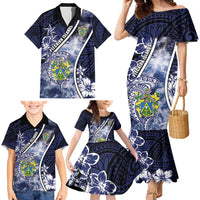 Personalised Pitcairn Islands Family Matching Mermaid Dress and Hawaiian Shirt Coat Of Arms Waves Style