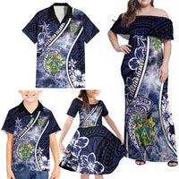 Personalised Pitcairn Islands Family Matching Off Shoulder Maxi Dress and Hawaiian Shirt Coat Of Arms Waves Style