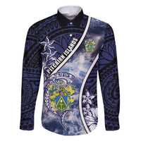 Personalised Pitcairn Islands Family Matching Off Shoulder Maxi Dress and Hawaiian Shirt Coat Of Arms Waves Style