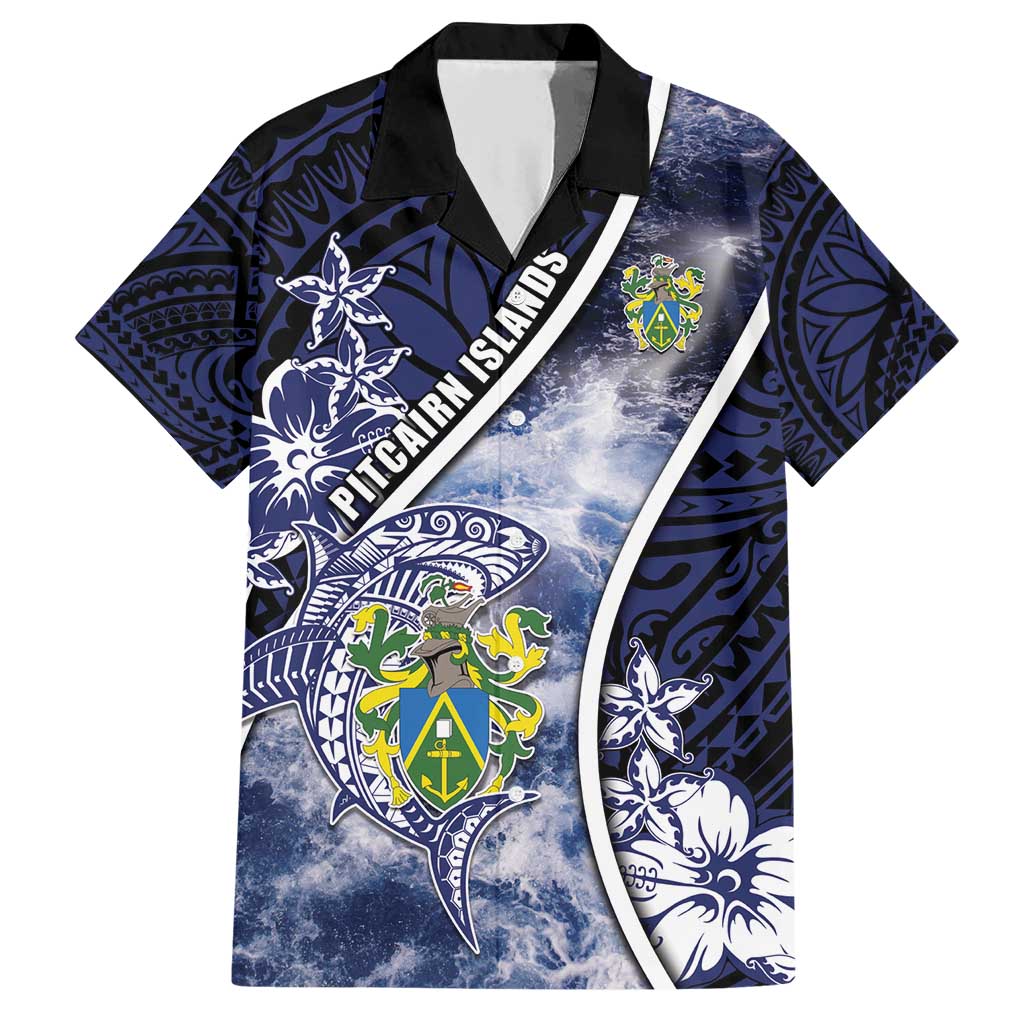 Personalised Pitcairn Islands Family Matching Short Sleeve Bodycon Dress and Hawaiian Shirt Coat Of Arms Waves Style