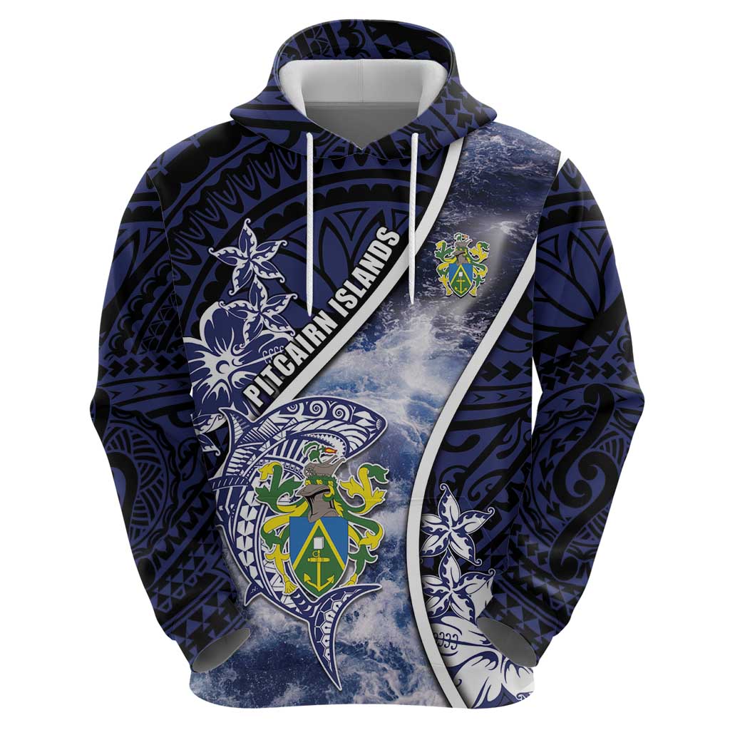Personalised Pitcairn Islands Hoodie Coat Of Arms Waves Style DT05 - Polynesian Pride