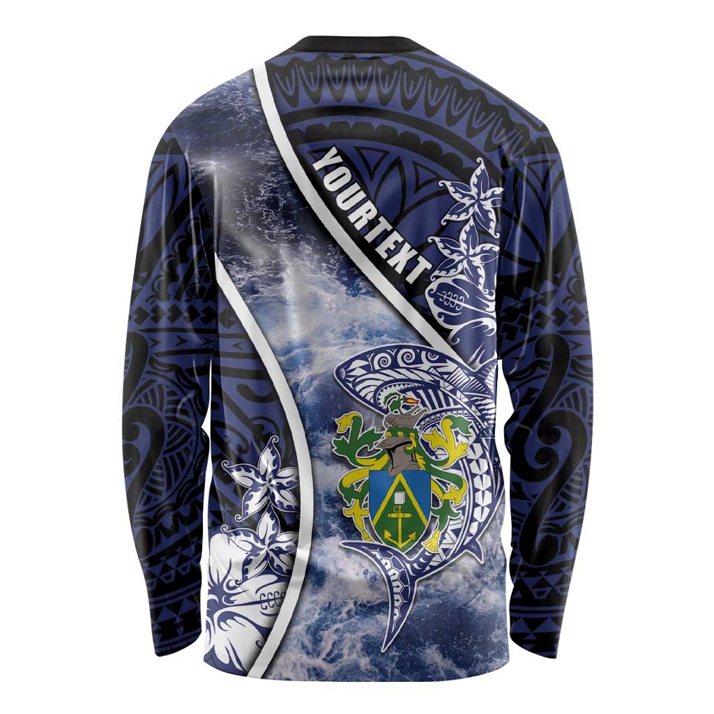 Personalised Pitcairn Islands Long Sleeve Shirt Coat Of Arms Waves Style DT05 - Polynesian Pride