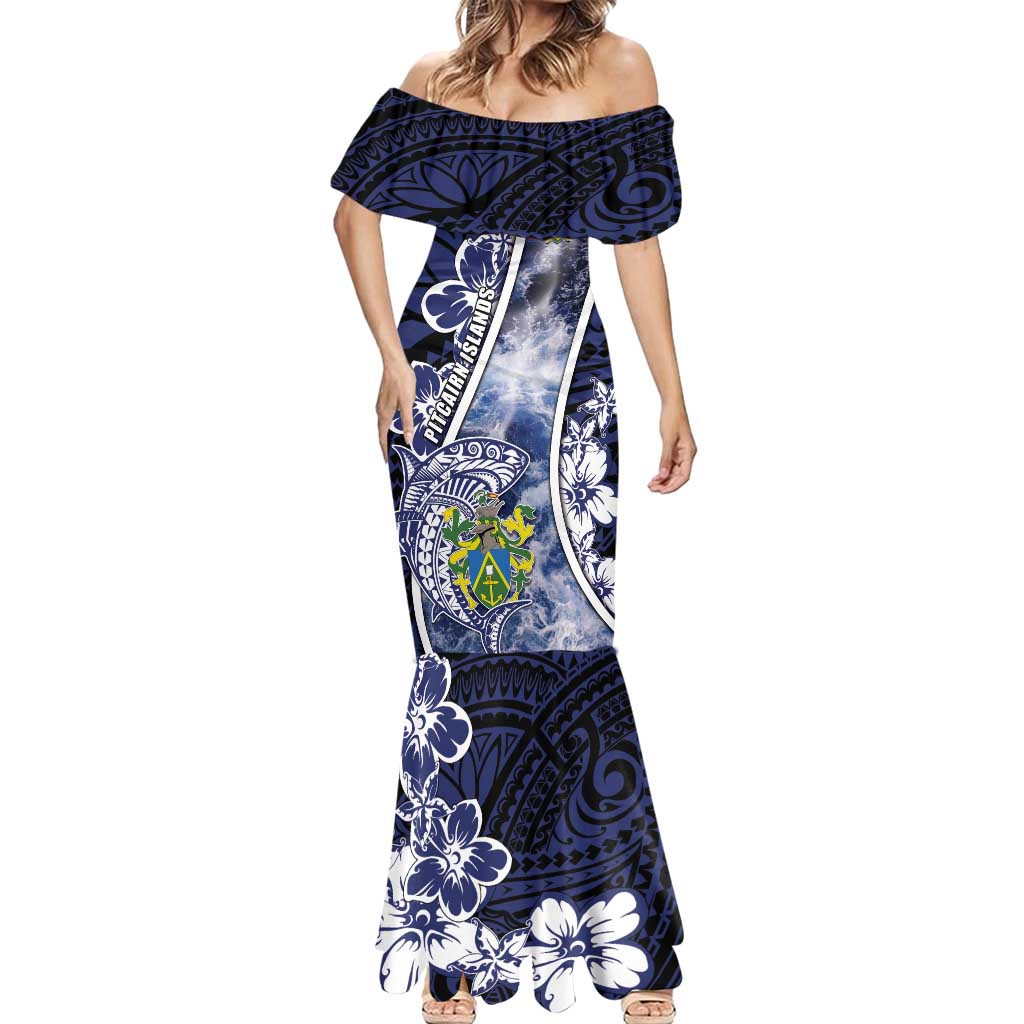 Personalised Pitcairn Islands Mermaid Dress Coat Of Arms Waves Style DT05 - Polynesian Pride
