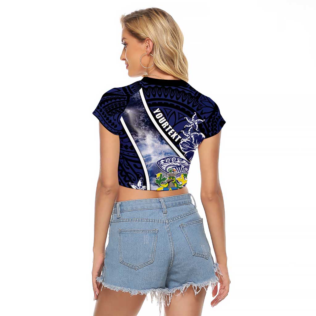 Personalised Pitcairn Islands Raglan Cropped T Shirt Coat Of Arms Waves Style