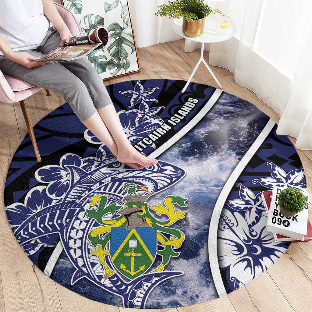Pitcairn Islands Round Carpet Coat Of Arms Waves Style