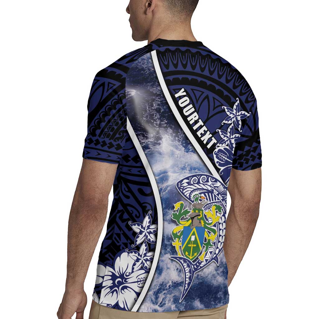 Personalised Pitcairn Islands Rugby Jersey Coat Of Arms Waves Style