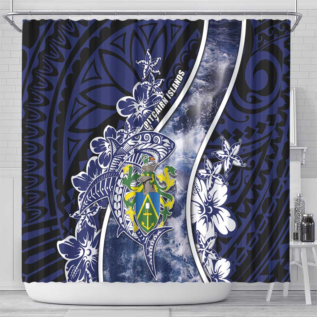 Pitcairn Islands Shower Curtain Coat Of Arms Waves Style