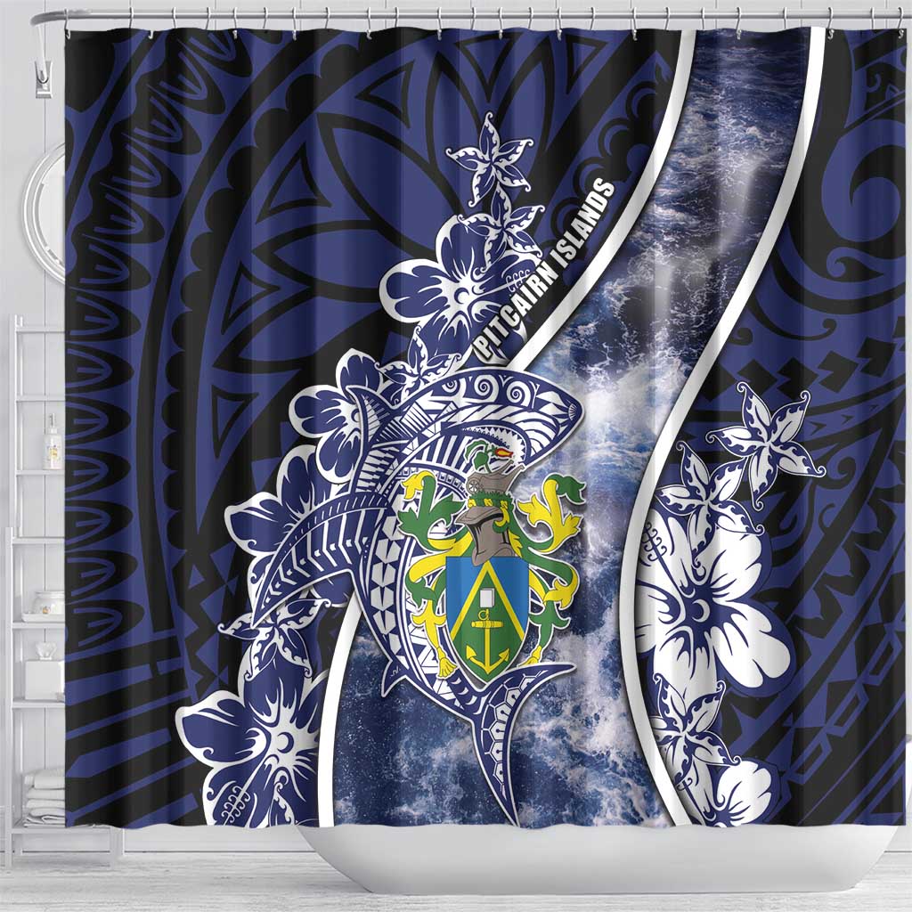 Pitcairn Islands Shower Curtain Coat Of Arms Waves Style