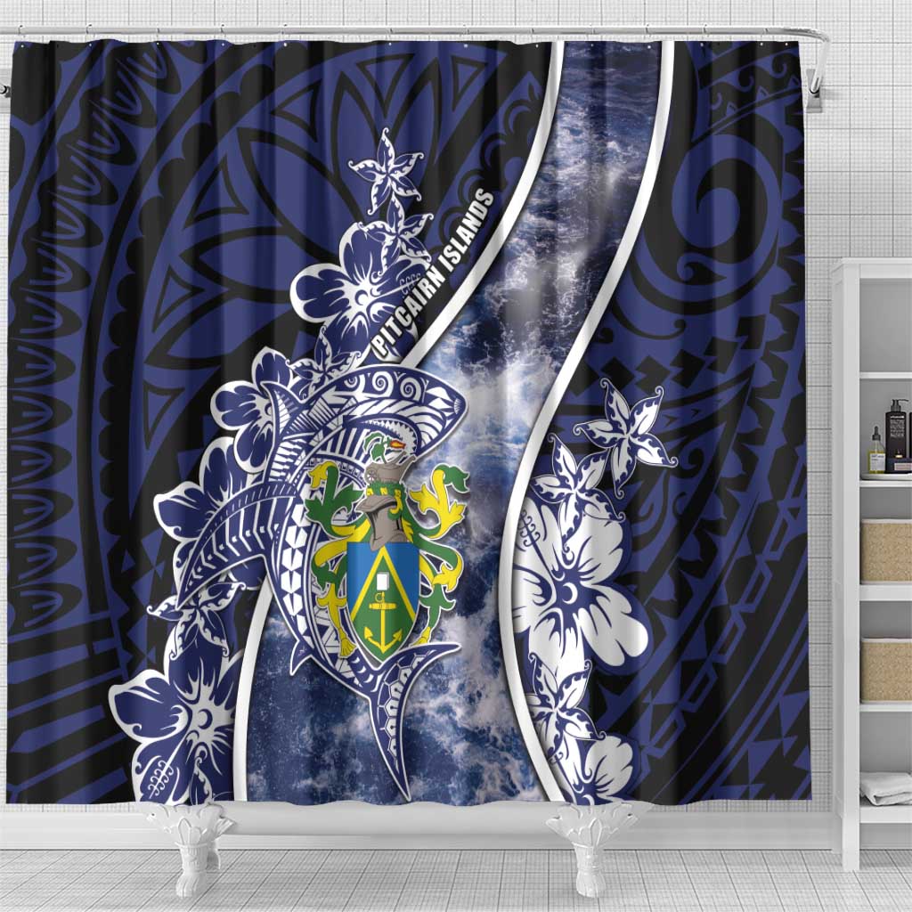 Pitcairn Islands Shower Curtain Coat Of Arms Waves Style