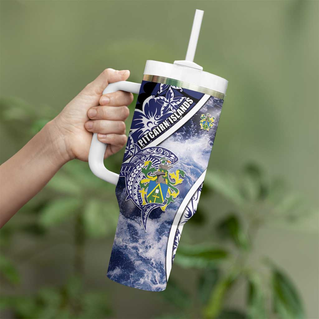 Personalised Pitcairn Islands Tumbler With Handle Coat Of Arms Waves Style
