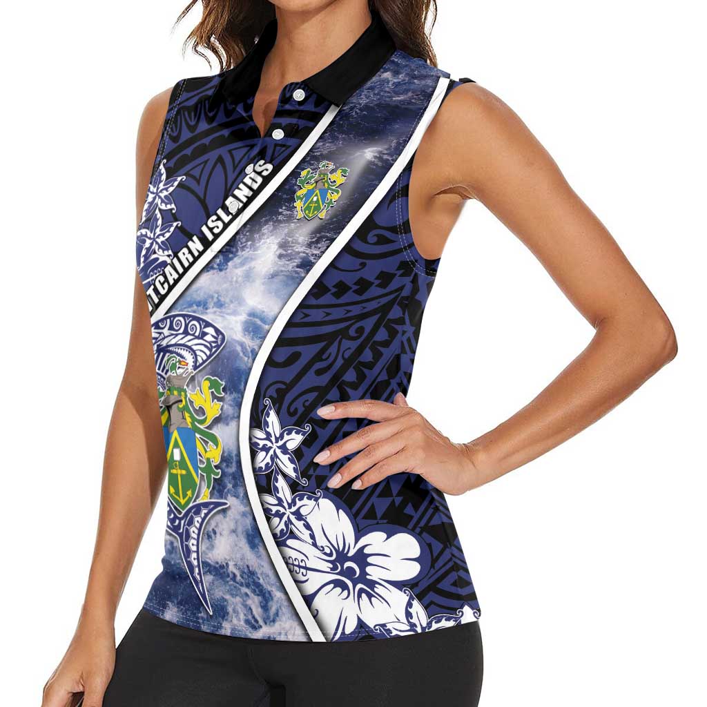 Personalised Pitcairn Islands Women Sleeveless Polo Shirt Coat Of Arms Waves Style