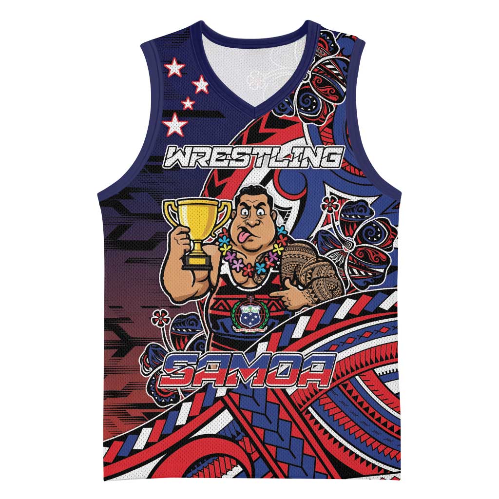 Personalised Samoa Wrestling Basketball Jersey Polynesian Warrior Funny Style - Polynesian Pride