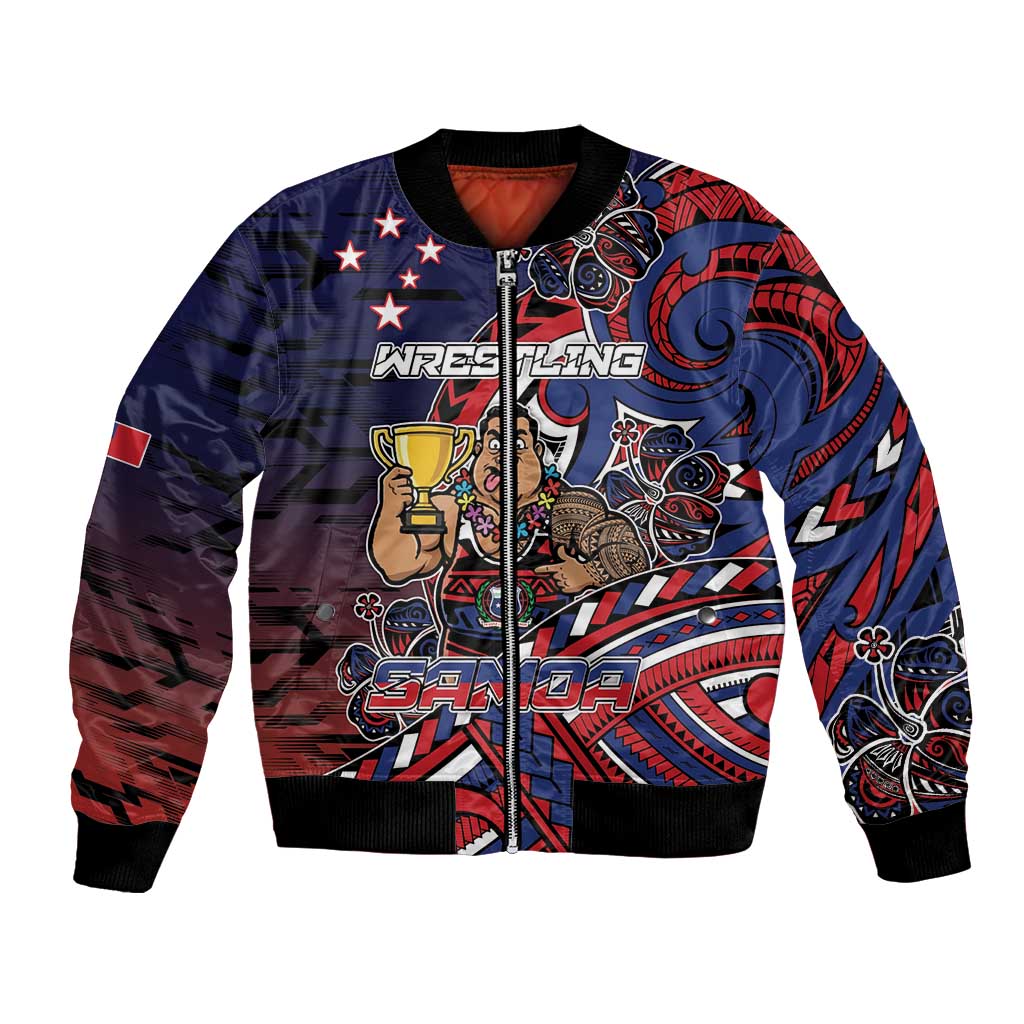 Personalised Samoa Wrestling Bomber Jacket Polynesian Warrior Funny Style - Polynesian Pride