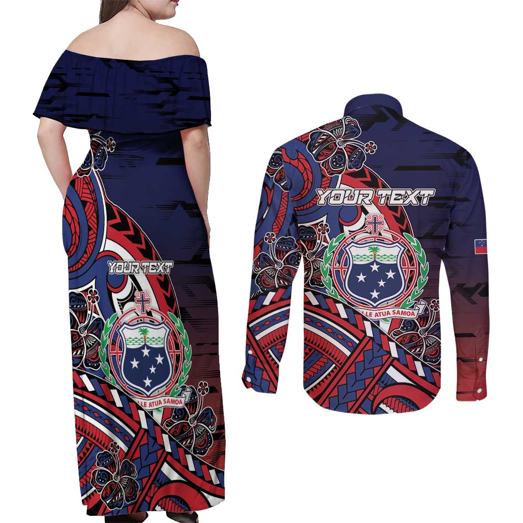 Personalised Samoa Wrestling Couples Matching Off Shoulder Maxi Dress and Long Sleeve Button Shirt Polynesian Warrior Funny Style - Polynesian Pride