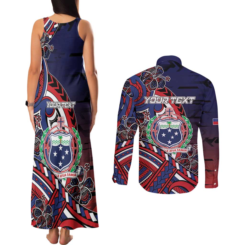 Personalised Samoa Wrestling Couples Matching Tank Maxi Dress and Long Sleeve Button Shirt Polynesian Warrior Funny Style - Polynesian Pride
