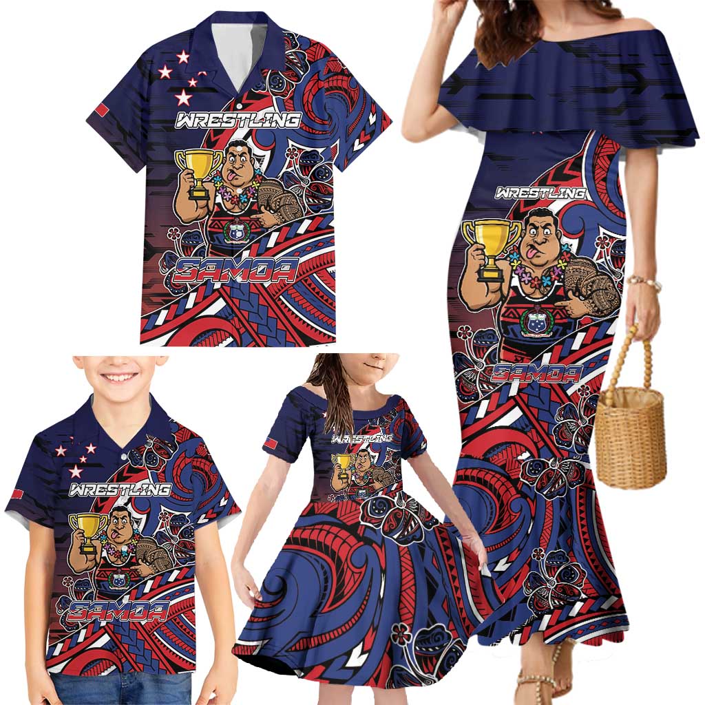 Personalised Samoa Wrestling Family Matching Mermaid Dress and Hawaiian Shirt Polynesian Warrior Funny Style - Polynesian Pride