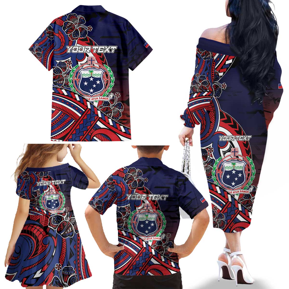 Personalised Samoa Wrestling Family Matching Off The Shoulder Long Sleeve Dress and Hawaiian Shirt Polynesian Warrior Funny Style - Polynesian Pride
