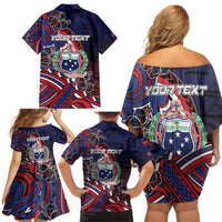 Personalised Samoa Wrestling Family Matching Off Shoulder Short Dress and Hawaiian Shirt Polynesian Warrior Funny Style - Polynesian Pride