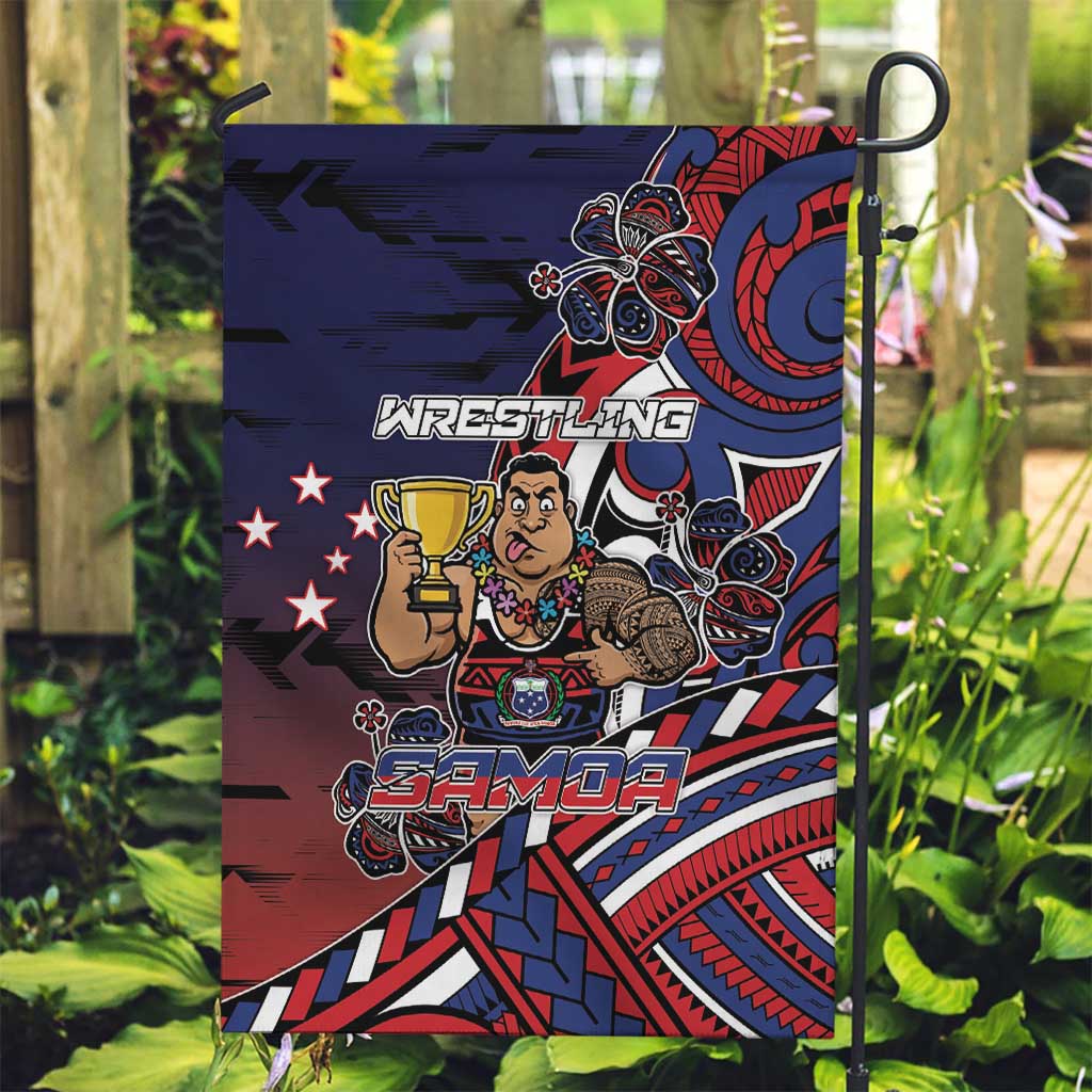 Samoa Wrestling Garden Flag Polynesian Warrior Funny Style - Polynesian Pride