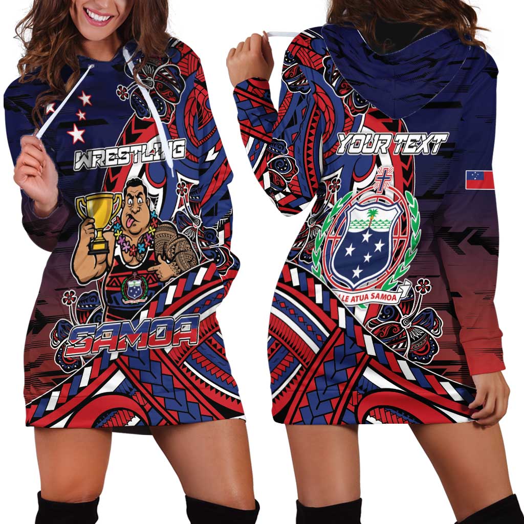 Personalised Samoa Wrestling Hoodie Dress Polynesian Warrior Funny Style - Polynesian Pride