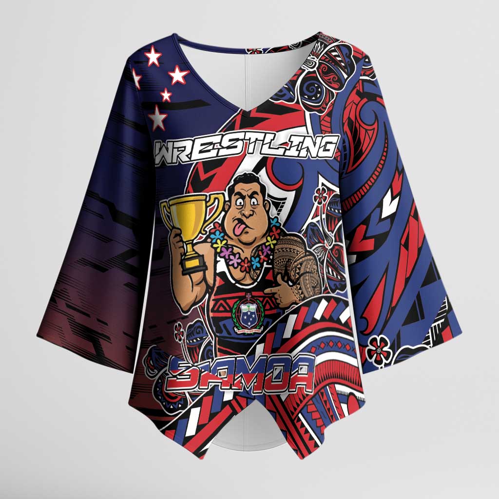 Personalised Samoa Wrestling Kimono Sleeve Blouse Polynesian Warrior Funny Style - Polynesian Pride