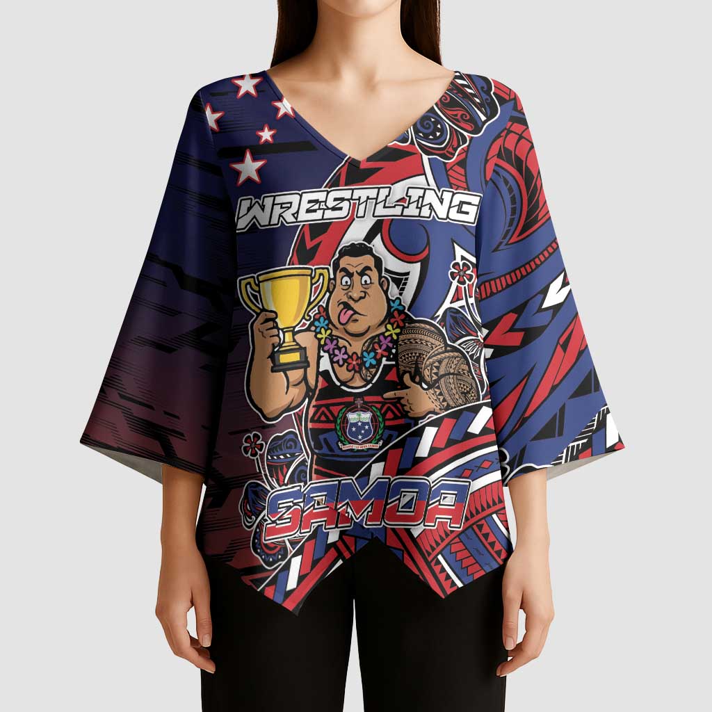 Personalised Samoa Wrestling Kimono Sleeve Blouse Polynesian Warrior Funny Style - Polynesian Pride