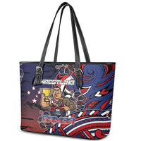 Samoa Wrestling Leather Tote Bag Polynesian Warrior Funny Style - Polynesian Pride
