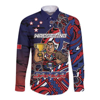 Personalised Samoa Wrestling Long Sleeve Button Shirt Polynesian Warrior Funny Style - Polynesian Pride