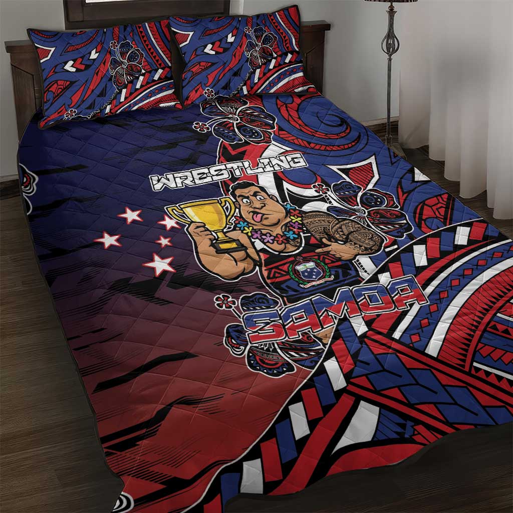 Samoa Wrestling Quilt Bed Set Polynesian Warrior Funny Style - Polynesian Pride