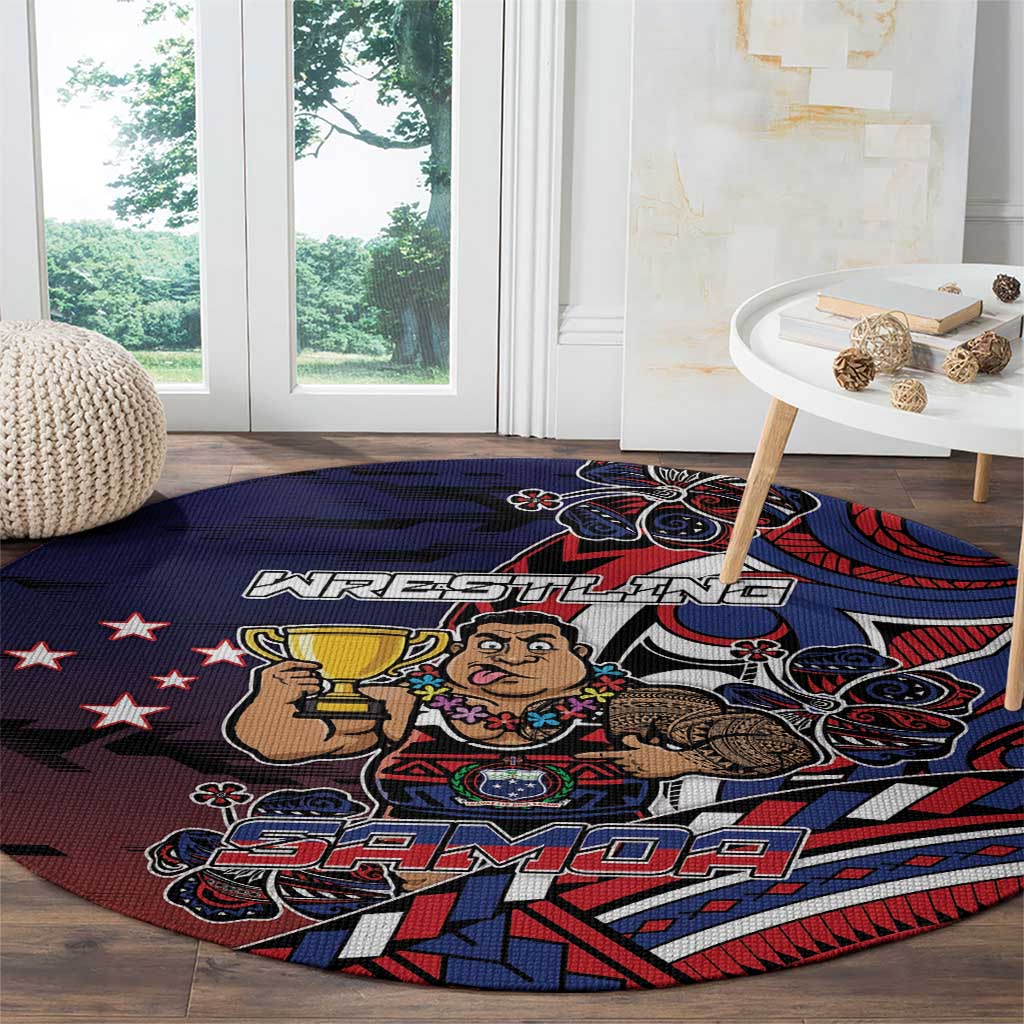 Samoa Wrestling Round Carpet Polynesian Warrior Funny Style - Polynesian Pride
