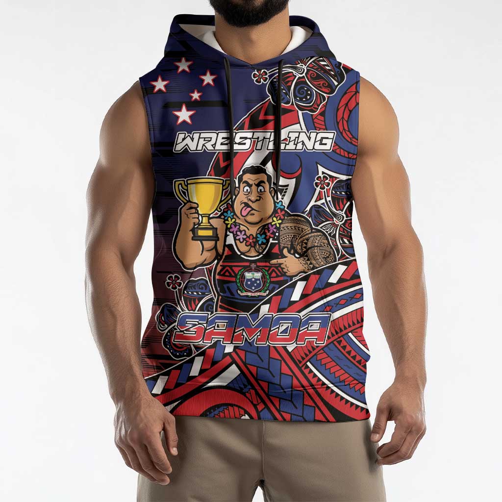 Personalised Samoa Wrestling Sleeveless Hoodie Polynesian Warrior Funny Style - Polynesian Pride