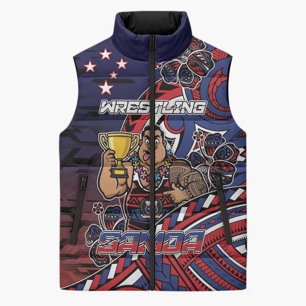 Personalised Samoa Wrestling Sleeveless Puffer Jacket Polynesian Warrior Funny Style - Polynesian Pride