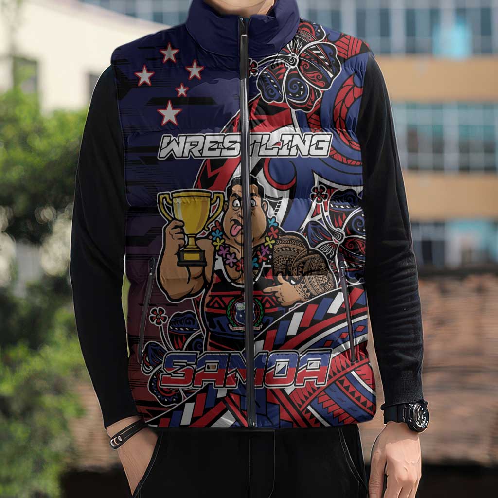 Personalised Samoa Wrestling Sleeveless Puffer Jacket Polynesian Warrior Funny Style - Polynesian Pride