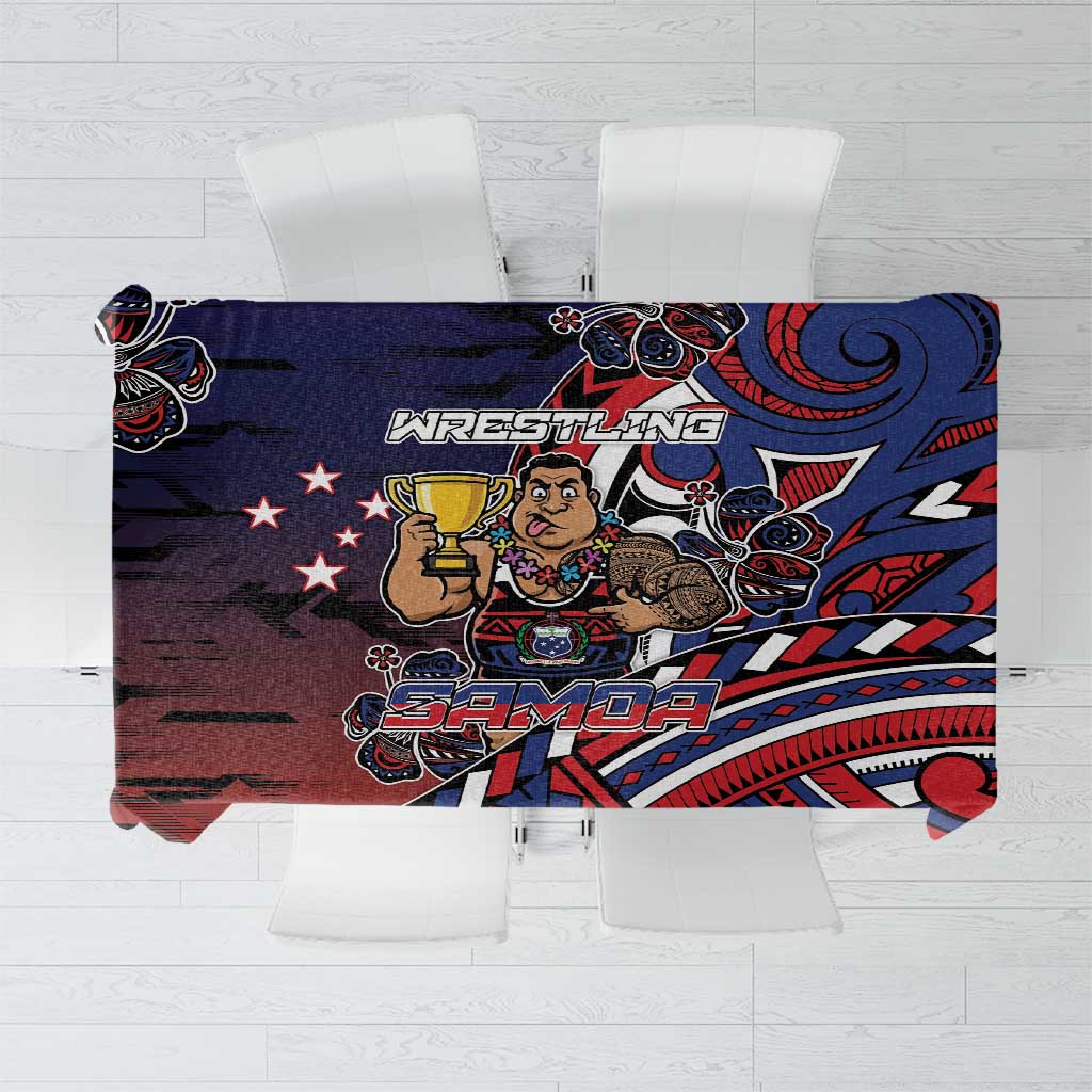 Samoa Wrestling Tablecloth Polynesian Warrior Funny Style - Polynesian Pride