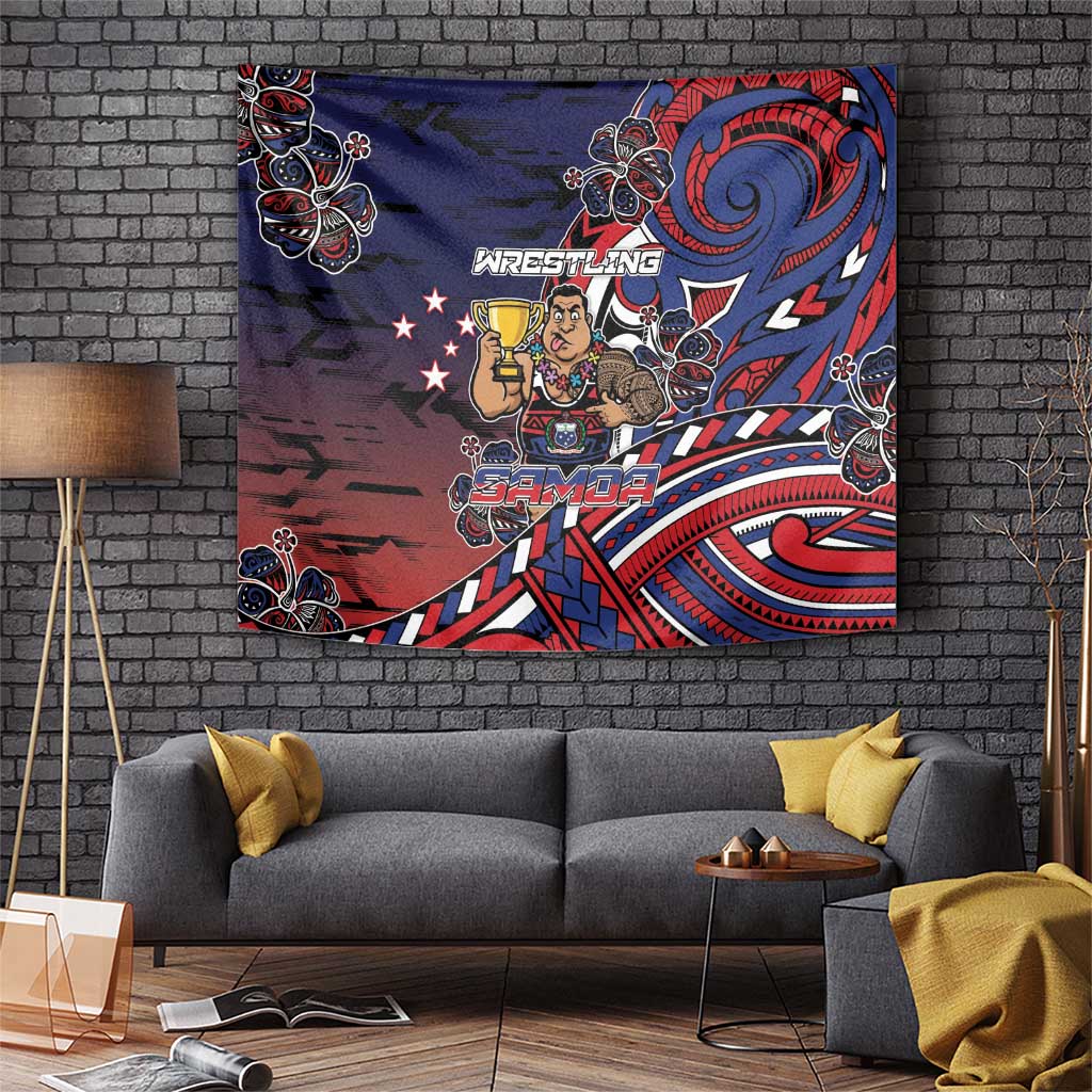 Samoa Wrestling Tapestry Polynesian Warrior Funny Style - Polynesian Pride