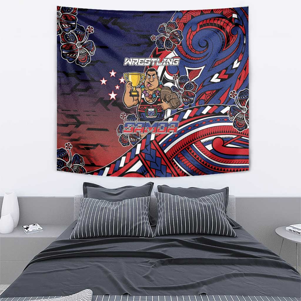 Samoa Wrestling Tapestry Polynesian Warrior Funny Style - Polynesian Pride