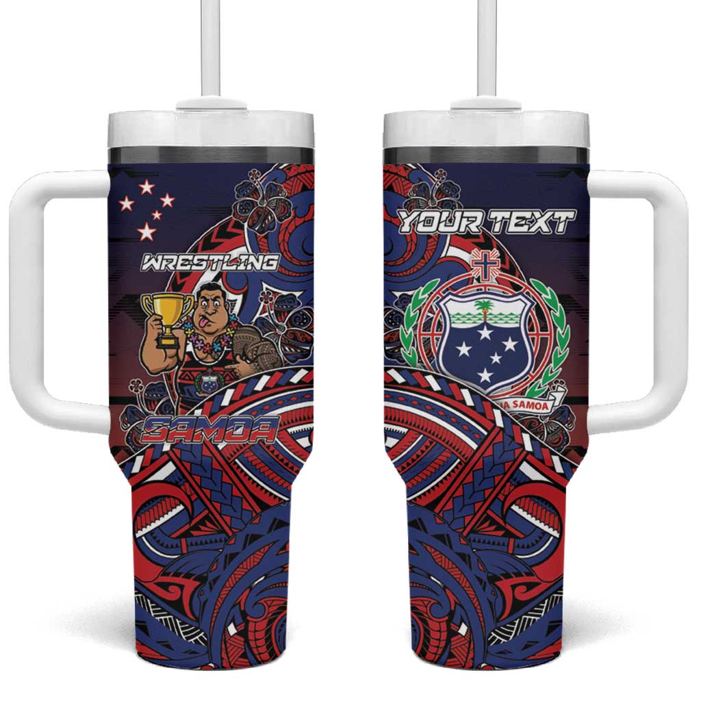 Personalised Samoa Wrestling Tumbler With Handle Polynesian Warrior Funny Style - Polynesian Pride