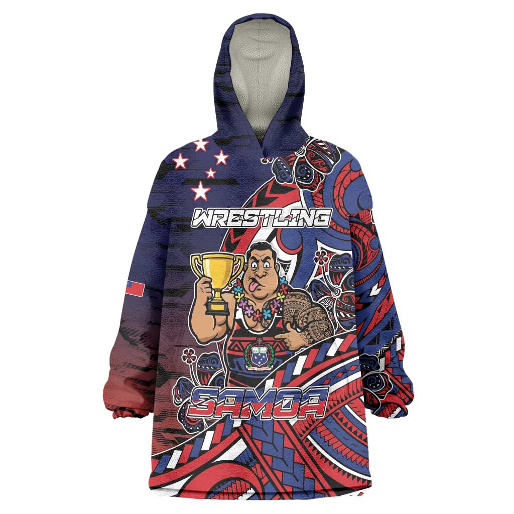 Personalised Samoa Wrestling Wearable Blanket Hoodie Polynesian Warrior Funny Style - Polynesian Pride