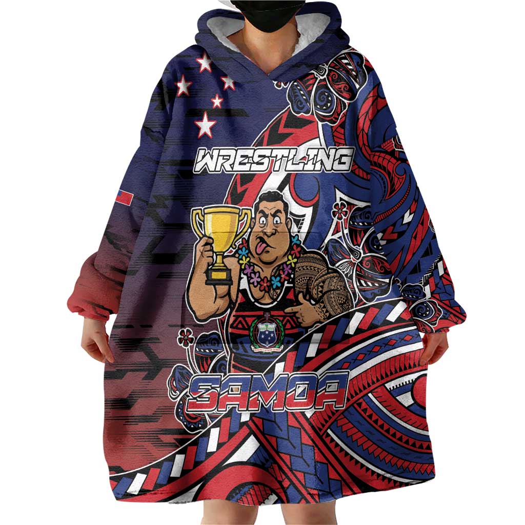 Personalised Samoa Wrestling Wearable Blanket Hoodie Polynesian Warrior Funny Style - Polynesian Pride