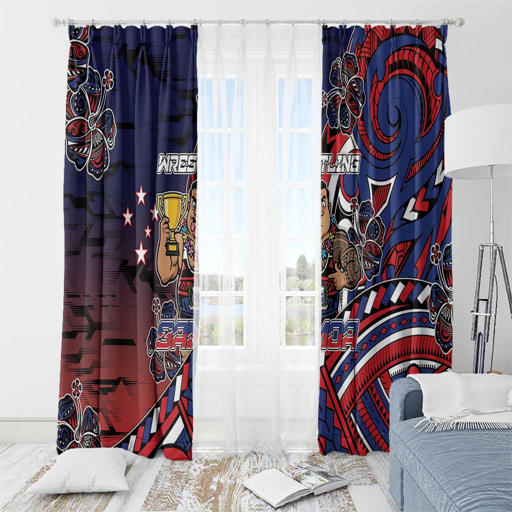 Samoa Wrestling Window Curtain Polynesian Warrior Funny Style - Polynesian Pride