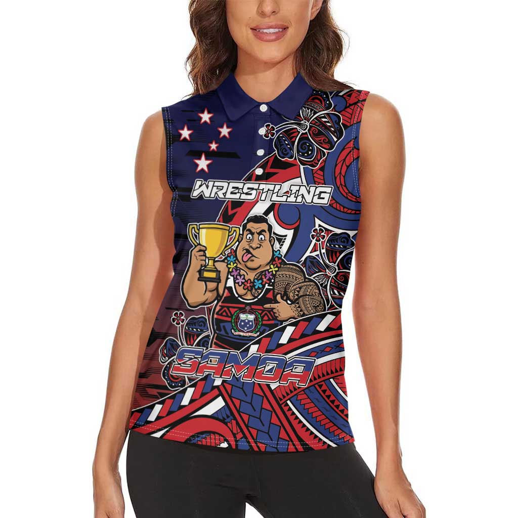 Personalised Samoa Wrestling Women Sleeveless Polo Shirt Polynesian Warrior Funny Style - Polynesian Pride