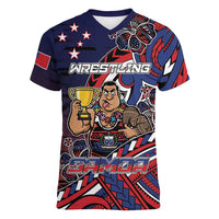 Personalised Samoa Wrestling Women V-Neck T-Shirt Polynesian Warrior Funny Style - Polynesian Pride