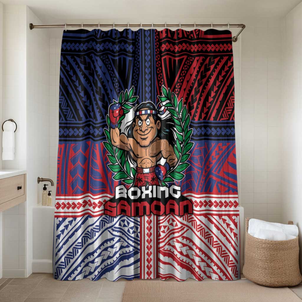 Samoa Boxing Bathroom Set Samoan Boxer Funny Style DT05 Shower Curtain Only Red - Polynesian Pride