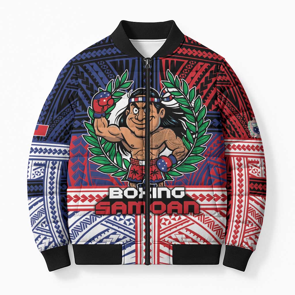 Personalised Samoa Boxing Bomber Puffer Jacket Samoan Boxer Funny Style - Polynesian Pride