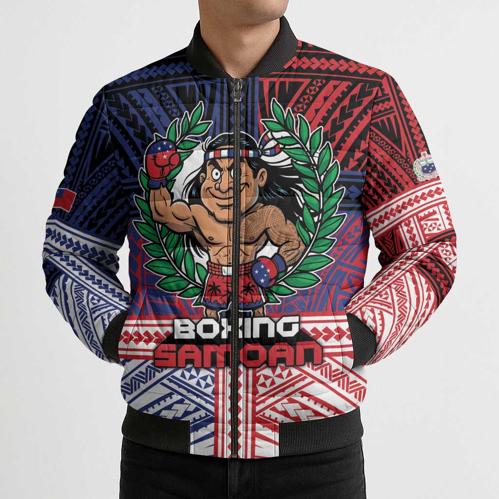 Personalised Samoa Boxing Bomber Puffer Jacket Samoan Boxer Funny Style - Polynesian Pride